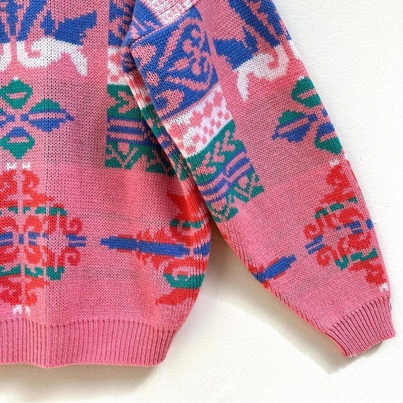 Vintage Pink 80s 90s Lindsay Gray Cardigan Sweater Made in Korea, Size Medium - Picture 9 of 14